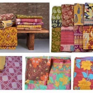 Colcha Kantha Gudri Estampada Hecha a Mano en India, Reversible, Ecológica, Vintage, Lavable, para Todas las Estaciones - Product Image 5