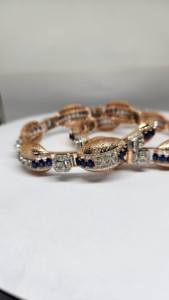 Bracelet en diamant en or rose 14 carats bijoux fins avec pierre bleue cultivée en laboratoire GH-SI bracelets et bracelets en diamant certifiés IGI - Product Image 2