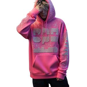 Fabricante de ropa de calle, sudaderas con capucha personalizadas para hombre, logotipo Terry Fleece, serigrafía, lavado con ácido, estampado de diamantes de imitación, sudaderas con capucha para hombre - Product Image 1