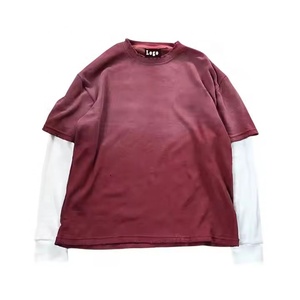 <b>Top</b> trending 100% Cotton Washed Tshirt Men Vintage Heavy Weight men's T-shirts Double <b>Layered</b> Long Sleeve T-Shirts Trim Design - Product Image 5