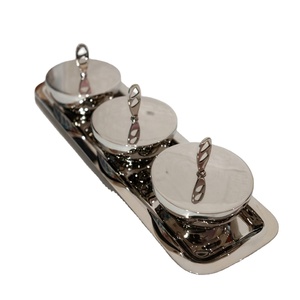 Luxury 3-Piece Stainless Steel Spice Jar Set with Tray Metal Condiment Pot Seasoning <b>Box</b> Sugar Bowl <b>for</b> Kitchen & Home Decor - Product Image 1