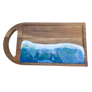 Coastal Wood Serving <b>Tray</b> With Resin Ocean Wave Design Handmade Rectangular Kitchen Tableware <b>Storage</b> Holder - Product Image 1