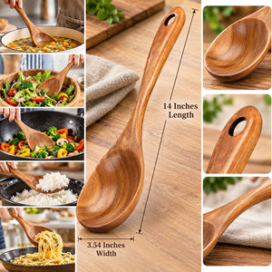 Cuchara de Cocina de Madera de Acacia de 14 Pulgadas con Mango Largo para Remover, Servir y Mezclar - Product Image 3