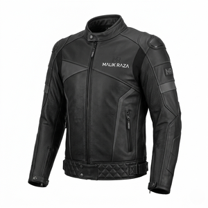 เสื้อแจ็คเก็ตมอเตอร์ไซค์หนังวัวแท้ทรงเข้ารูป - Product Image 4