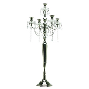 Supérieur meilleure qualité grand métal aluminium 5 bras cristal gouttes mariage table pièce maîtresse candélabre argent fini décor à la maison - Product Image 1