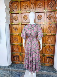 Robe longue vintage simple et écologique pour femme, à volants, col en V, manches flottantes, en soie, pour l'été, la plage, décontractée, tissée naturellement, ODM - Product Image 3