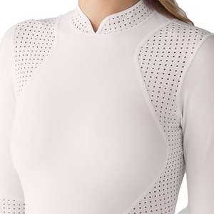 Haut de sport ajusté pour femme à manches longues, col montant, dos en maille zippé, vert clair uni, respirant, toutes saisons - Product Image 5