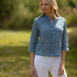 OFERTA Top Kurta Corto Estilo 7 Azul Acero con Diseño de Volantes Blancos Top para Mujer Top Indio - Product Image 3