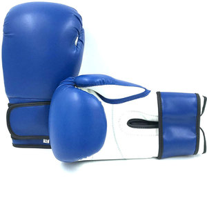 Gants de boxe en cuir bleu et blanc avec logo personnalisé imprimé, imperméables, avec sangle de poignet, unisexes pour adultes de 14 ans et plus - Product Image 3