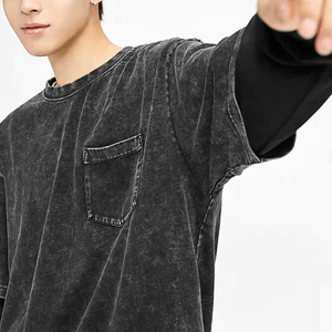 T-shirt à manches longues double couche personnalisé en gros, léger, décontracté, streetwear, vierge, pour hommes - Product Image 3