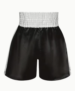 Shorts en satin noir pour homme avec bande latérale blanche, taille élastique, longueur mi-cuisse, style décontracté, tissu respirant - Product Image 3