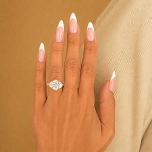 3 Carat Oval Lab Grown Diamond Three <b>Stone</b> Engagement Wedding <b>Ring</b> with Half <b>Moon</b> Side Stones Hidden Halo IGI Certified 14K Gold - Product Image 1