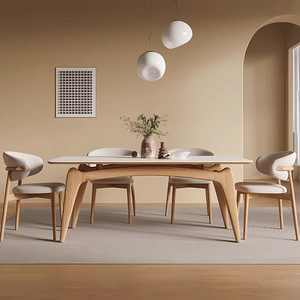 Modern Solid Wooden <b>Dining</b> <b>Table</b> Set with Sintered Stone and 4 Back Chairs for <b>Dining</b> room Hotel Apartment - Product Image 4