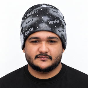 Bonnet en tricot Rexfit Sports AllOver Text avec détails en strass, unisexe, pour l'hiver, extensible, en acrylique, streetwear, couvre-chef - Product Image 1