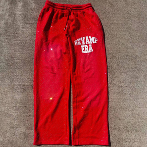 Pantalon de survêtement vintage décontracté pour homme, coupe oversize, avec logo personnalisé imprimé, effet délavé soleil, délavé à l'acide et orné de strass - Product Image 2