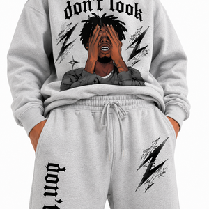 Ensemble de survêtement 2 pièces imprimé graphique : sweat à capuche et pantalon de jogging pour homme, tenue streetwear assortie, impression personnalisée, 100 % coton molletonné, vente en gros - Product Image 4