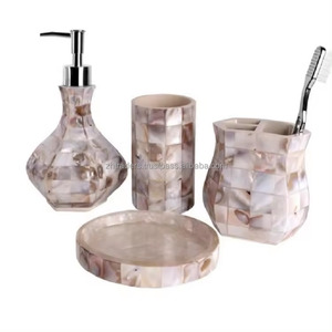 Juego de Accesorios de Baño Personalizado de Siete Piezas de Nácar, Bandeja, Caja, Florero, Dispensador, Más Vendido - Product Image 1