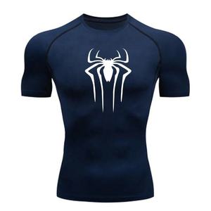 เสื้อแรชการ์ดแขนสั้นลายโลโก้แมงมุมสีขาวสำหรับผู้ชาย แห้งเร็ว ผลิตจากโพลีเอสเตอร์ เสื้อกีฬาพิมพ์ลายด้านหน้า เสื้อว่ายน้ำสำหรับผู้ใหญ่ - Product Image 2