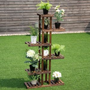 Scaffale da giardino in legno a 6 livelli per lo stoccaggio e la cremagliera per piante forniture da giardino - Product Image 5