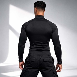 Custom Logo <b>Men's</b> Compression Shirt Short Sleeve O-Neck Sporty Oversized Knitted Breathable Quick Dry Athletic Gym <b>Base</b> <b>Layer</b> - Product Image 4