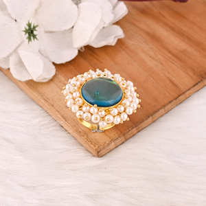 Elegante Anillo Ajustable de Latón Chapado en Oro con Topacio Azul, Hidro y Perla, Joyería de Piedras Preciosas Hecha a Mano para Mujer - Product Image 3