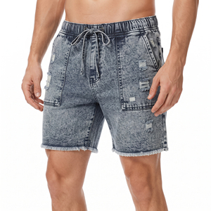 Summer <b>Men</b> Denim Ripped Shorts <b>Jeans</b> Street Fashion Denim <b>Jeans</b> Shorts <b>Men's</b> <b>Drawstring</b> Waist Denim Street Shorts <b>Mens</b> - Product Image 2