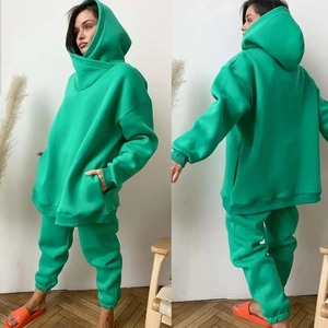 Women's Winter Two-Piece Sports Track <b>Suit</b> Long Sleeve Hooded Warm Sweatshirts with Long <b>Pants</b> 100% Cotton Eco-Friendly - Product Image 2