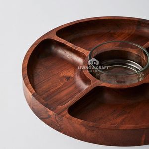 Bandeja de Servir Dividida de Madera de Acacia Premium con 5 Secciones |   Bandeja Redonda para Frutos Secos y Aperitivos - Product Image 2