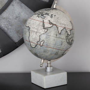 <b>White</b> Marble Base Tabletop Globe with Silver Metal Stand and Grey World Map Modern Office Decor - Product Image 6