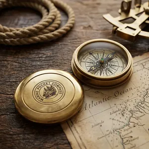 Boussole de poche marine en laiton, ronde, antique, instrument nautique avec affichage de la carte - Product Image 1