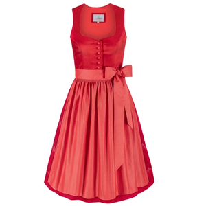 Vestido midi rojo sin mangas con cinturón y dobladillo plisado, elegante, de satén, con lazo, para fiesta. - Product Image 1