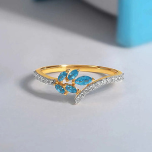 แหวนเพชรลายดอกไม้ประดับหินสีน้ำเงิน - Product Image 2