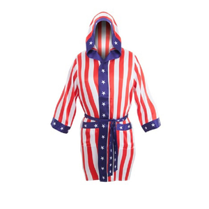 Robe de boxe en satin personnalisée avec passepoil contrastant, logo brodé et fabrication professionnelle d'équipements de boxe - Product Image 1