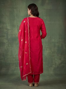<b>Women</b>’s Premium Cotton Blend Aliya Kurta Pant Set – Fully Stitched <b>3</b>-<b>Piece</b> <b>Suit</b> with Organza Dupatta - Product Image 3