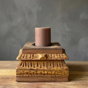 Support de bougie en bois ancien sculpté à la main, style rustique, pour jardin, entrée, salon, chambre, salle à manger, maison et hôtel - Product Image 6