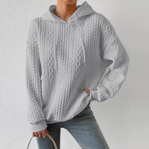 Sweat-shirt à capuche en tricot surdimensionné, couleur bleu uni, avec poche, unisexe, vêtements d'hiver - Product Image 4