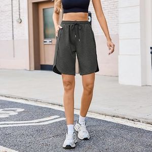 Shorts de plage décontractés pour femmes, 100% coton molletonné, couleur unie, poches latérales, coupe régulière, cordon de serrage, streetwear - Product Image 5