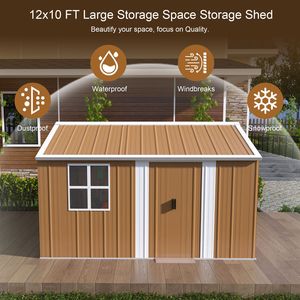 Capanno da Giardino in Metallo Resistente 12x10 FT, Impermeabile, con Finestre, Porta Chiudibile a Chiave e Ventilazione - per Stoccaggio in Giardino - Product Image 2