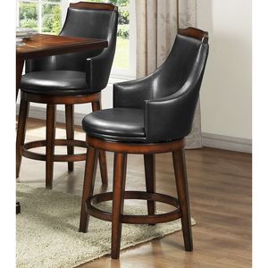 Juego de 2 sillas de altura de mostrador giratorias de piel sintética marrón oscuro, muebles de comedor de madera para bares - Product Image 6