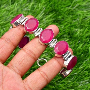 <b>Ruby</b> Sapphire <b>Bracelet</b> 925 Sterling Silver Handmade Multi Gemstone Jewelry Oval Faceted <b>Bracelet</b> for Women - Product Image 3