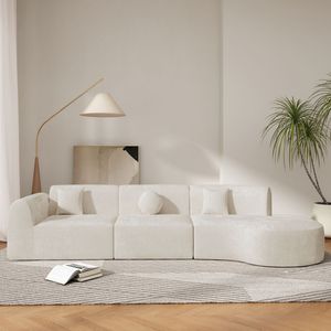 Divano Sezionale Curvo Moderno da 140 Pollici, Set da 3 Pezzi Completamente Assemblato con Chaise Longue in Spugna ad Alta Compressione per Soggiorno - Product Image 2