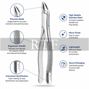 Pinzas de Extracción Dental Manuales Profesionales, Clase I, Acero Inoxidable, Pinzas Universales para Bicuspides Superiores e Inferiores y Dientes Deciduos - Product Image 2