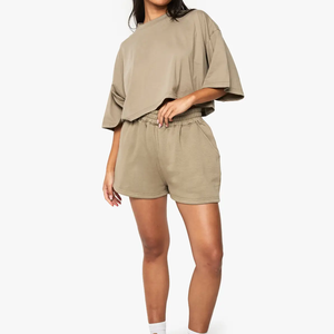 Ensemble 2 pièces décontracté pour femme 2026 – Haut en molleton uni ample en polyester/coton et T-shirt à col rond – Tenue d'été pour femme - Product Image 1