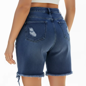 Shorts en jean pour femme, coupe droite, style vintage, déchirés, boutonnés, respirants, écologiques, pour l'été - Product Image 2