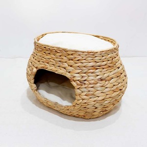 New Design Water Hyacinth <b>Iron</b> Frame Oval Cat House Bed with Soft Cushion Top Lounge - Product Image 3