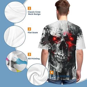 Men's <b>Gothic</b> Skull Pattern Short Sleeve O-Neck T-<b>Shirt</b> Oversized Fit Breathable 100% Cotton Woven Printed Design Eco-Friendly - Product Image 4