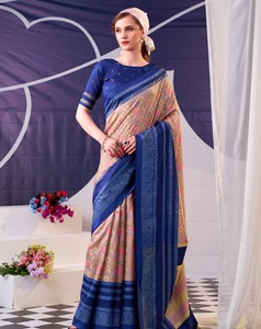 Sari Tradicional Indio Informal con Estampado Floral para Uso Diario y Eventos Festivos para Mujer, Atuendo Cómodo, Elegante y Moderno - Product Image 1