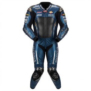 Traje de Carreras MotoCP de Stefan Bradl, Traje de Cuero de Una Pieza Premium para Pista con Protectores Deslizantes, Mono/Traje OEM con Certificación CE - Product Image 1