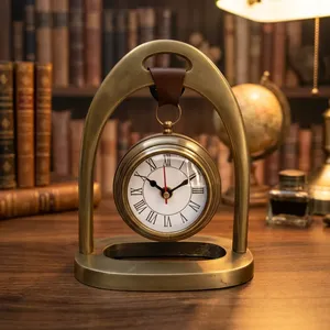 Premium Vintage <b>Gold</b> Metal Desk <b>Clock</b> Roman Numerals Antique Style Hanging Table <b>Clock</b> for Home Office Library Decor - Product Image 5