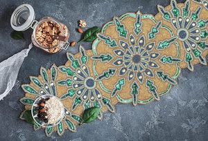 Embroidered Geometric <b>Table</b> <b>Runner</b> Bohemian Home Decor Washable Beaded Pattern Yellow Blue Purple - Product Image 5